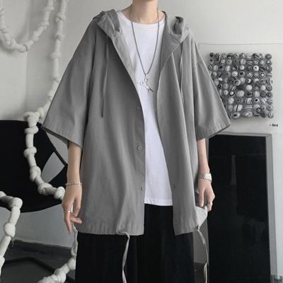 Men's Plus Size Casual Short Sleeve Breathable Top Summer Hooded Short Sleeve Cardigan