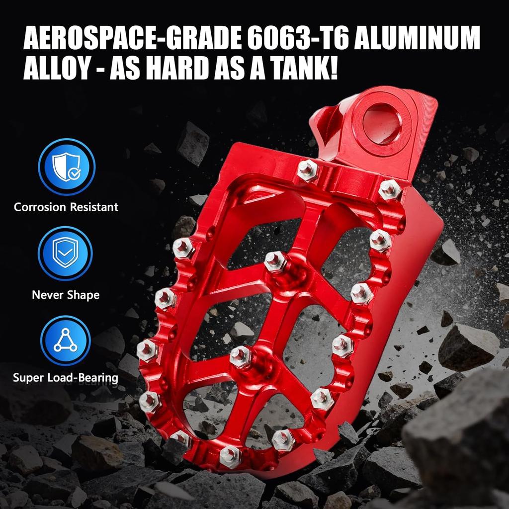 Electric Dirt Bike Foot Pegs CNC for ETM RTR/Lite Red, 7075-T7 Aluminum Alloy | Wider Anti-Skid Platform | Anodized Finish | Direct Fit | Easy