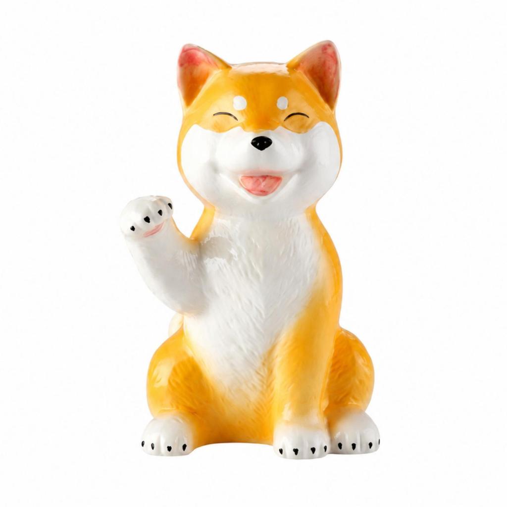 Dog Figurine with Neck Scarf Glossy Seated Compact for Office