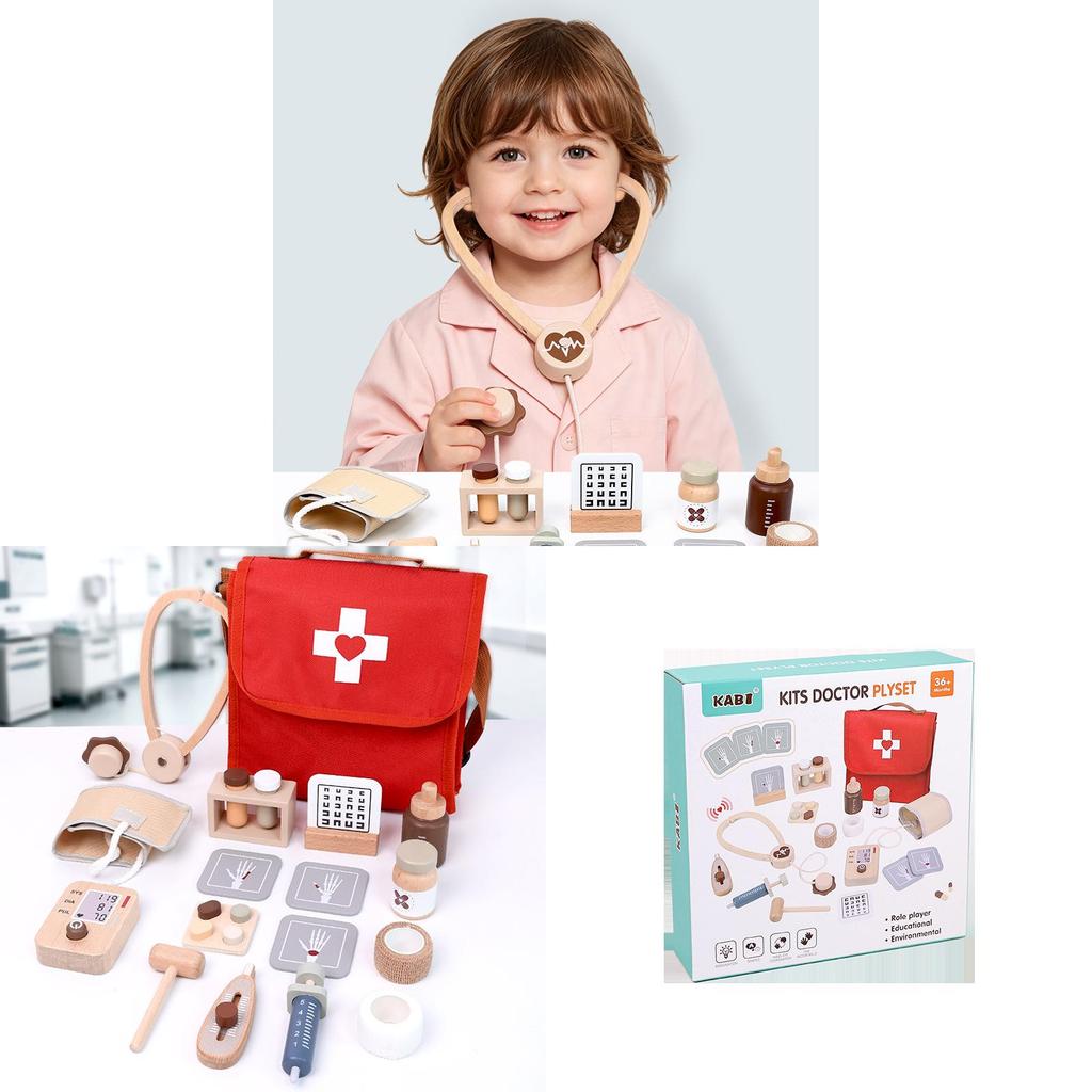 Childrens Wooden Medical Kit Toy For Imaginative Role Playing Learning
