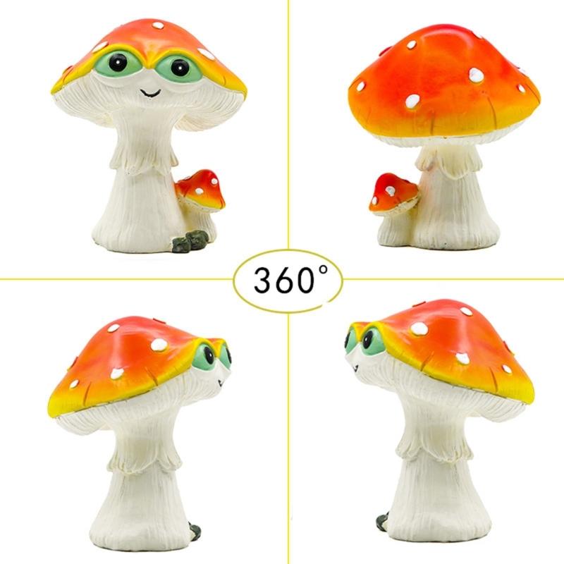 Handcrafts Green Eyed Mushroom Figurine Resins Miniature Ornament for Whimsically Tabletop and Garden Landscape Decors