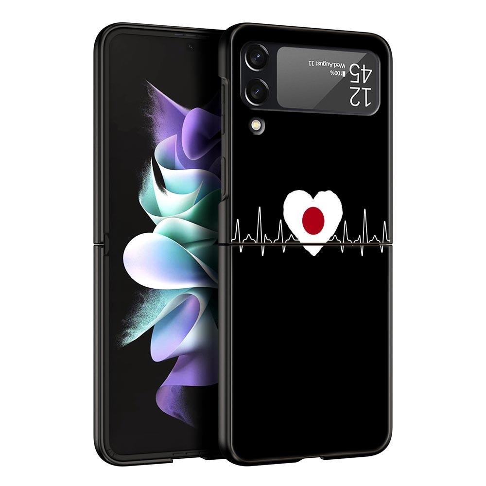 Vlajka britského srdečního tepu Čína Láska Linka Pouzdro na telefon pro Samsung Galaxy Z Flip 3 4 5 Černé skládací mobilní pouzdro Tvrdý PC Ochranný kryt