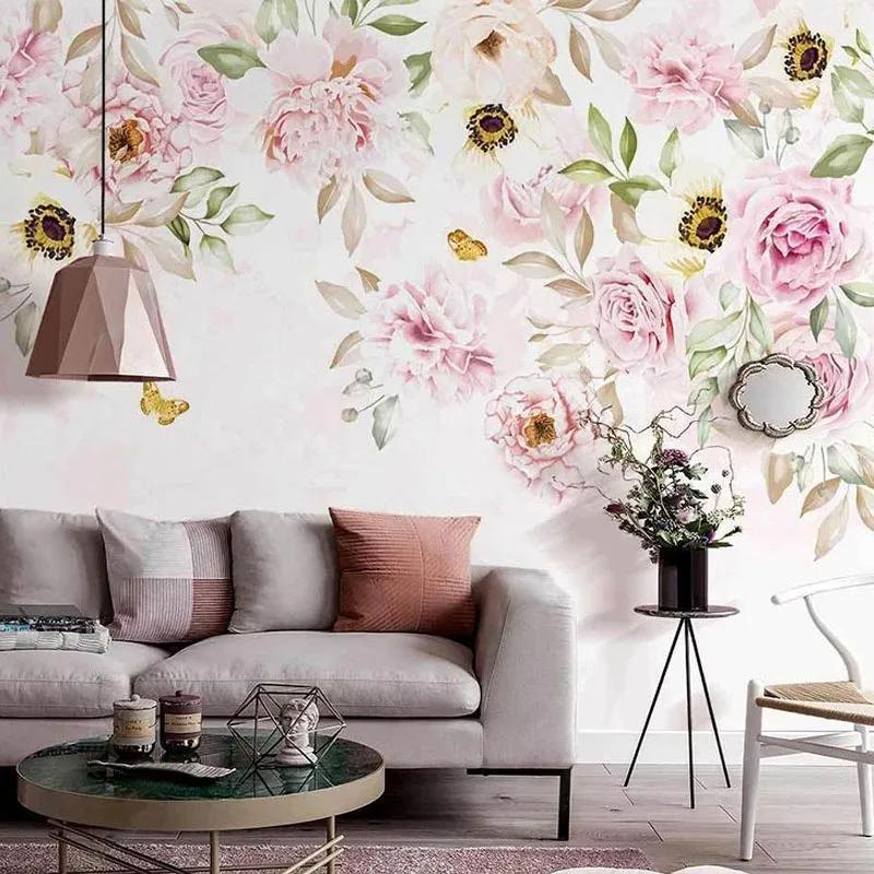 Nordic Hand-Painted 3d Wallpaper Romantic Floral Wall Mural Living Room Bedroom Background Wall Paper Decoration