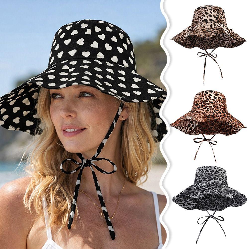 Black Dot Bucket Hats Leopard Print Sun Hat Versatile Big Brim Hat Outdoor Beach Vacation Wear
