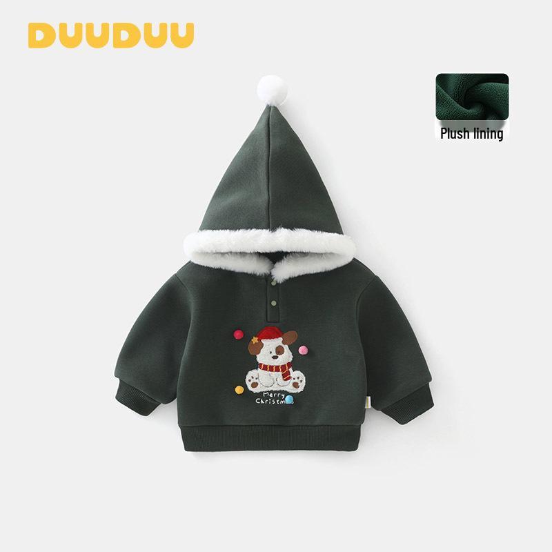 DUUDUU Children’s Fleece-Lined Hoodie 2025 - Winter Style Thick Sweatshirt 90 cm