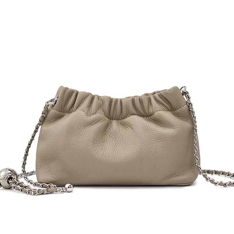 New Genuine Leather Cloud Bag Shoulder Bag Handbag Women's Crossbody Bags Cowhide Underarm Small Chain Dumpling Bag Ladies Korea