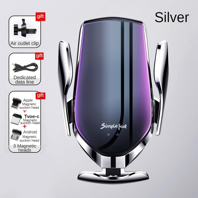 

15W Car Wireless Charger Magnetic Automatic Car Mount Phone Holder For iPhone Xiaomi Samsung Infrared Induction Fast Charging серебряный