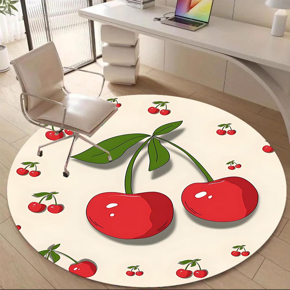 1PC Cherries Fruit Office Round Area Rug, Mat Suitable For Office, Under Office Chairs Bedroom Living Room Home Decor, Room Deco