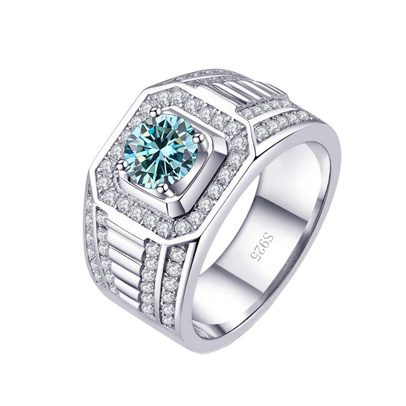 BagueRingen 1 karát D barva pravý moissanit diamantové prsteny Sterling Silver 925 Šperky Móda Luxusní Pánský Business prsten Velikost7-13