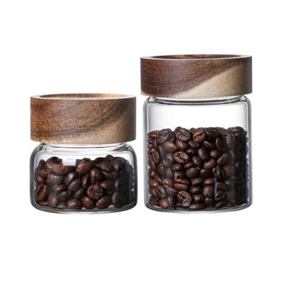 Empty High Borosilicate  Storage Food Spice Wide Mouth Jar with Acacia Wood Lid
