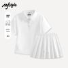 MJ STYLE Damen Polo-Kragen Oberteil und Rock Zweiteiler Set