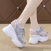 Woman Summer Sneakers Hollow Out Sandals Lace Up Fabric Sandal Outdoor Female Shoes Slope Heel Fish Mouth Women's Shoes Zapatos