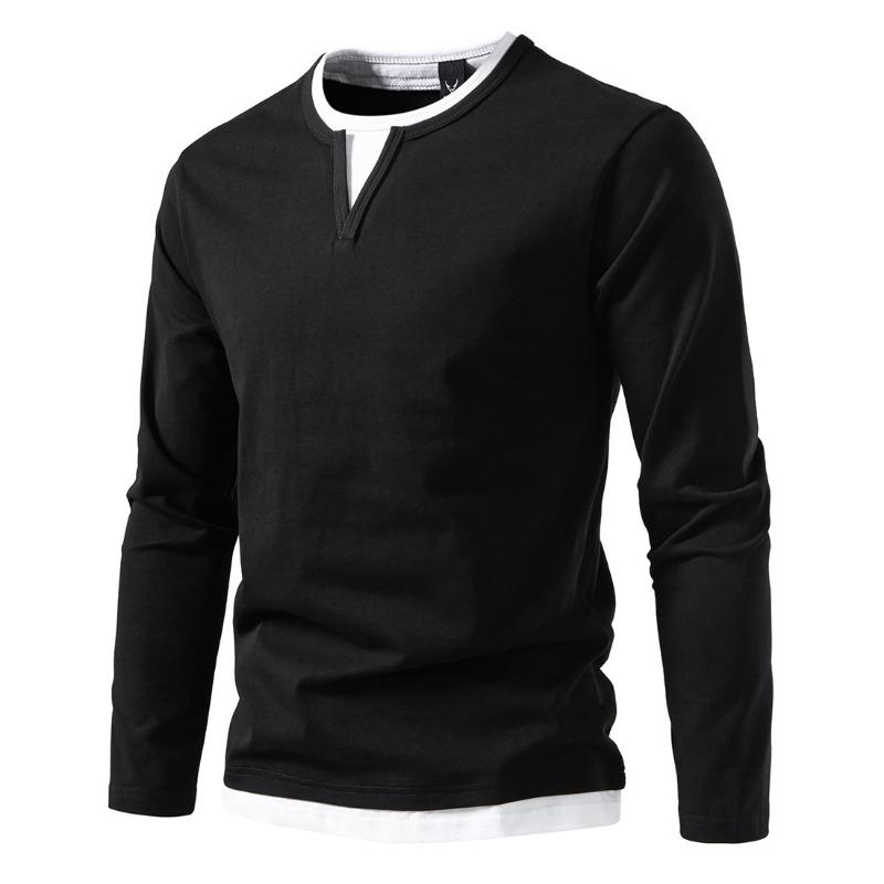 Men’s Plus Size Layered V-Neck Long Sleeve T-Shirt