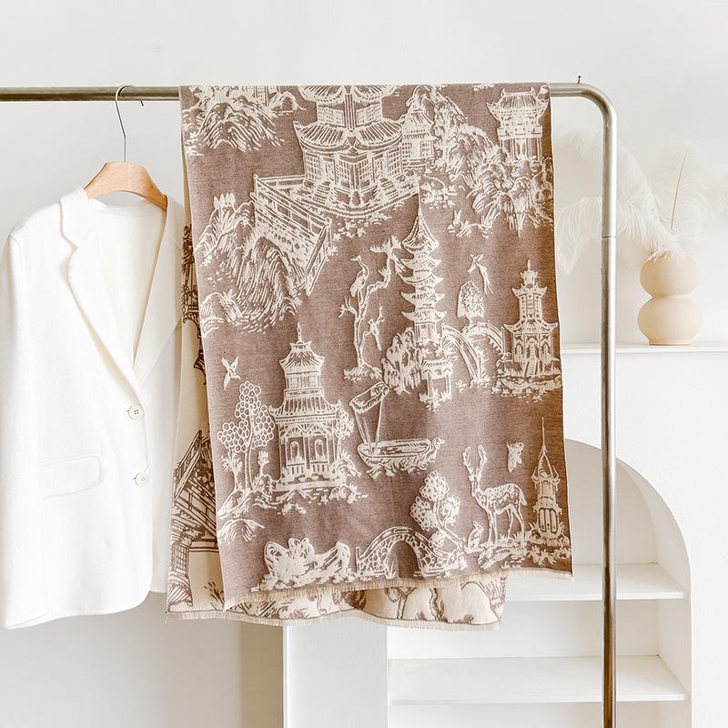 

Retro Versatile Contrasting Colors Double-Sided Imitation Cashmere Scarf Winter High-End Warm Shawl Women 185cm