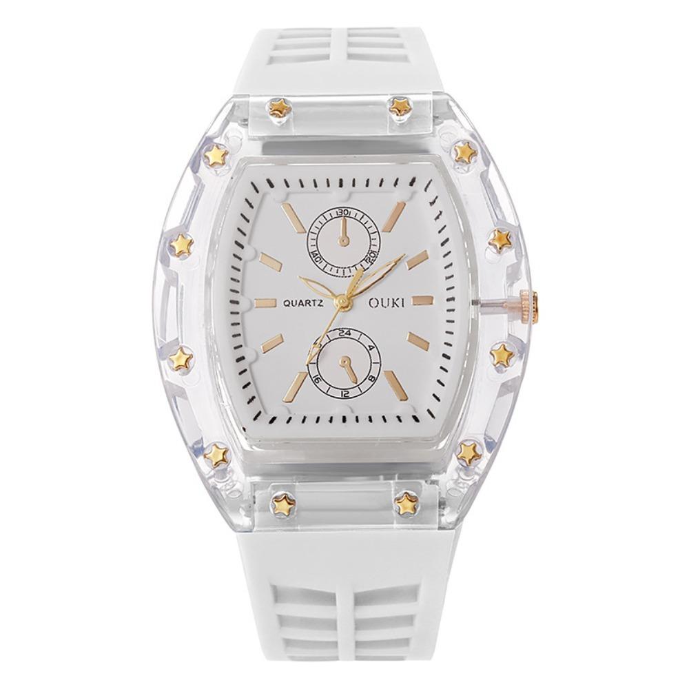 Tonneau Case Women Quartz Watch Silicone Strap Casual Daily Watch Analog Sport Watch Men Women