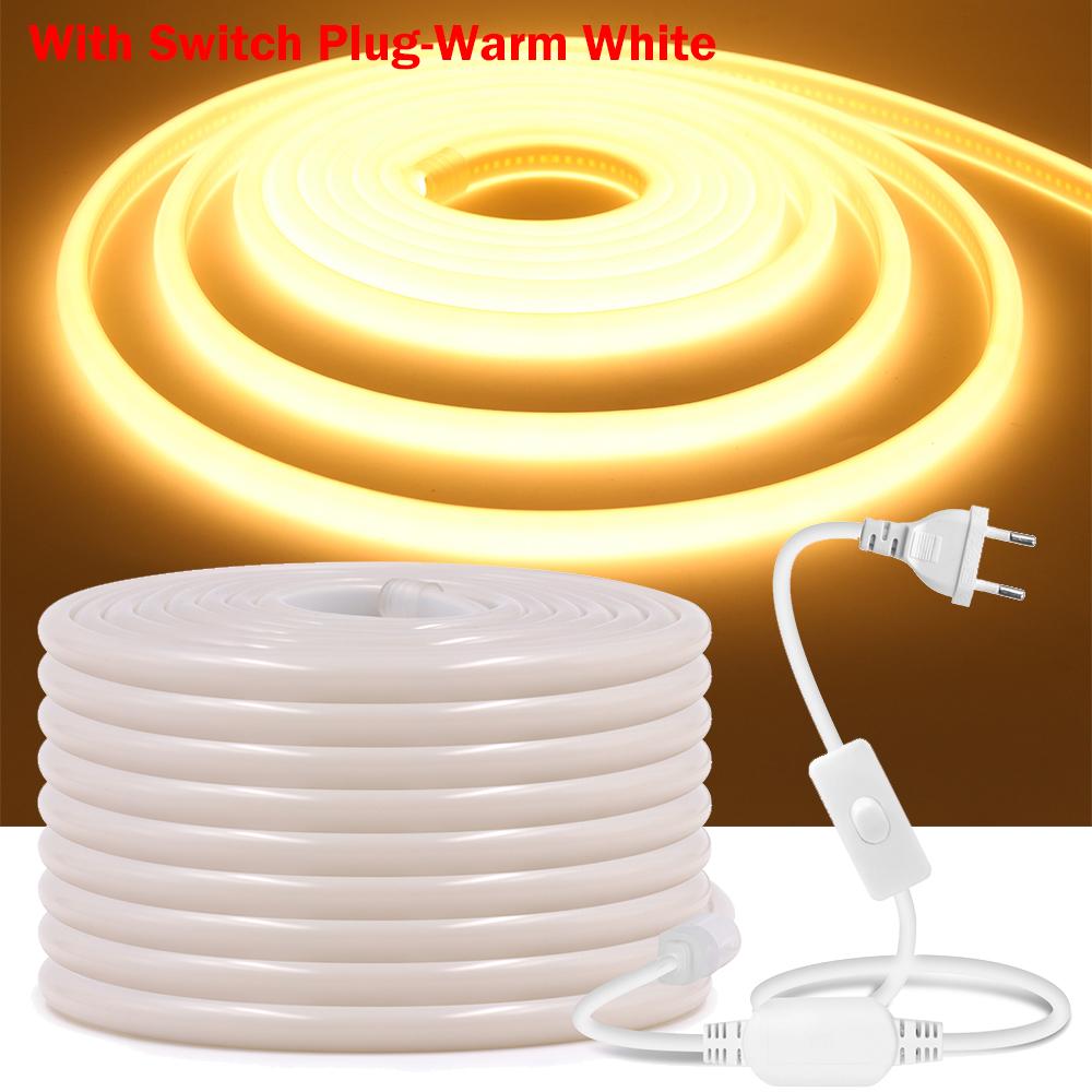 Bandă LED Neon COB 220V Lumină Uniformă la 270° Impermeabilă 288LEDs/m Bandă Flexibilă cu Comutator Stecher UE pentru Iluminat Casă Grădină