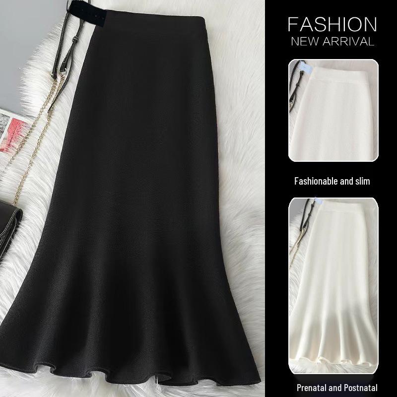 Maternity Off-White Knit Fishtail Skirt - Autumn/Winter Slim-Fit Mid-Length 2XL