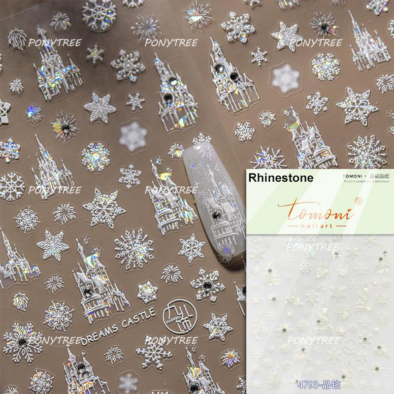 Silver White Snowflake Rhinestone Star Love Lace Winter Chic Snow Shiny Chic Delicate 5D Nail Art Stickers Manicure Decals