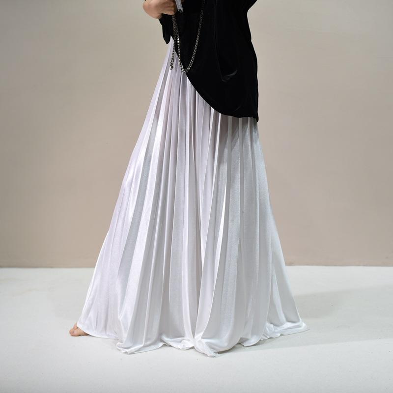Fustă Maxi Plisată din Satin pentru Femei Talie Înaltă Evazată Boho Plisată Casual Elastică Linie A Lungă pentru Femei Elegantă Fluidă Volane Fustă de Bir