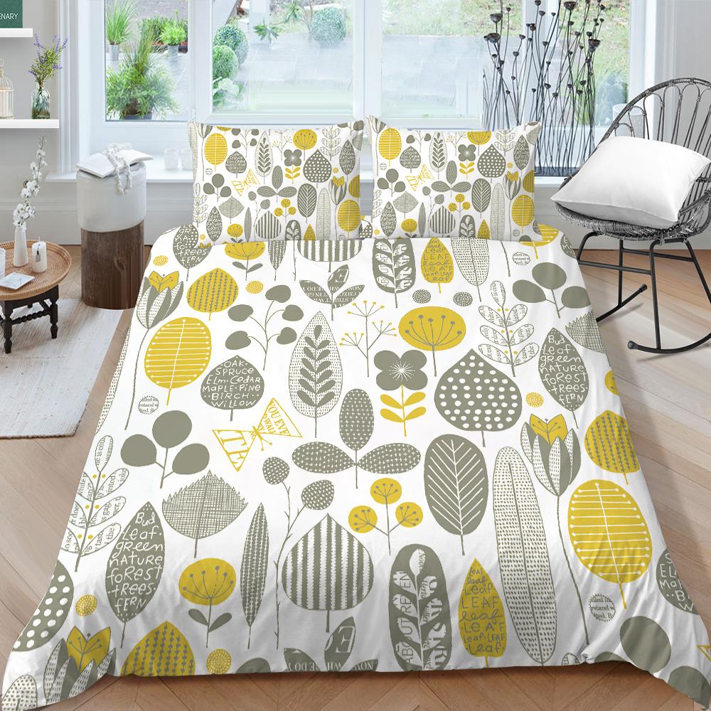 Familiesengetøy Enkelt Dobbeltseng Full Størrelse Plantetrykkserie Sengetøy Bladmønster Putetrekk og Dynetrekk Vaskbart Hjemmedekorasjon