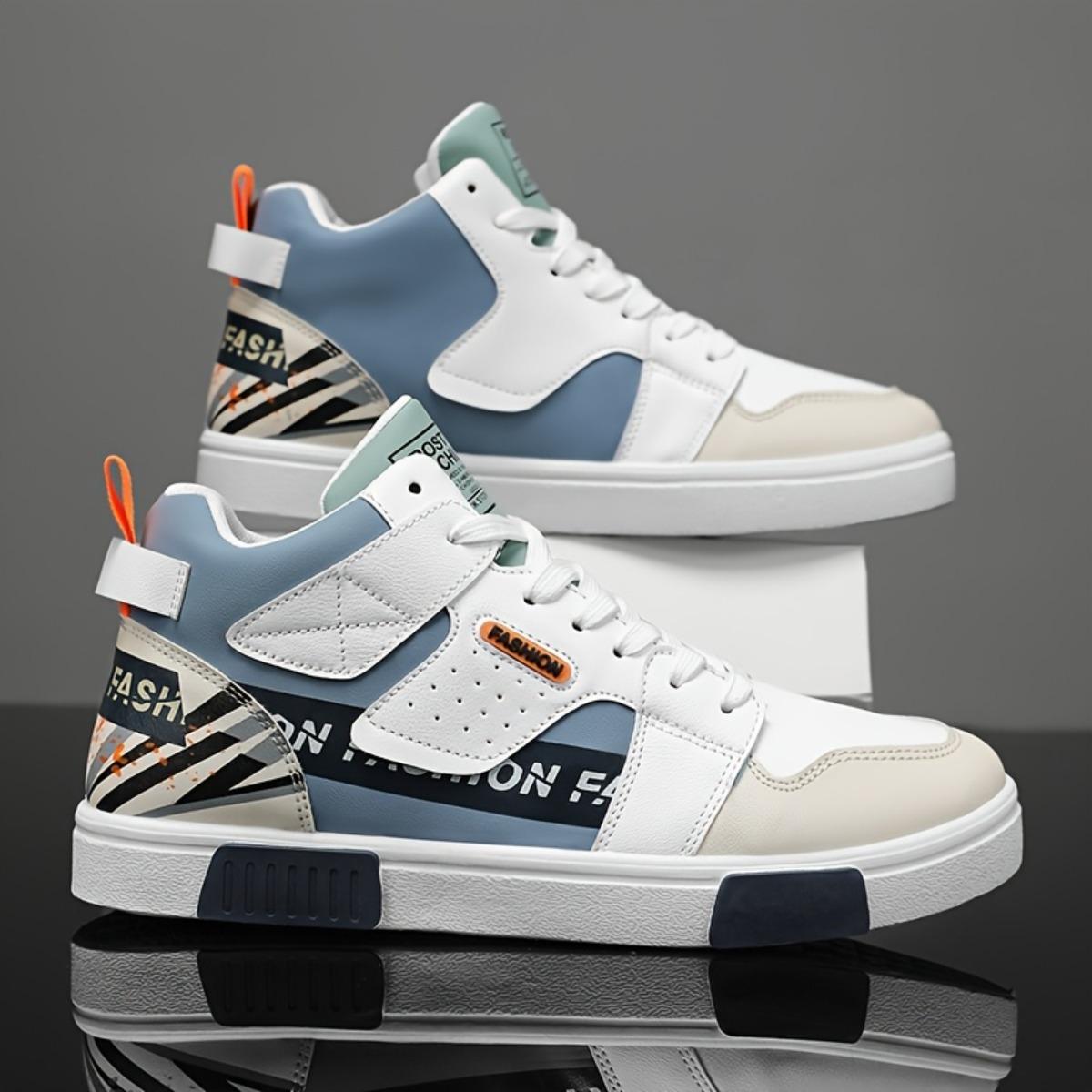 

Мужские низкие кеды для скейтборда, ПВХ амортизирующая подошва - Спортивная обувь в уличном стиле, Всесезонная белая повседневная обувь - Ткань ПУ и дышащая подкладка 45 белый/синий