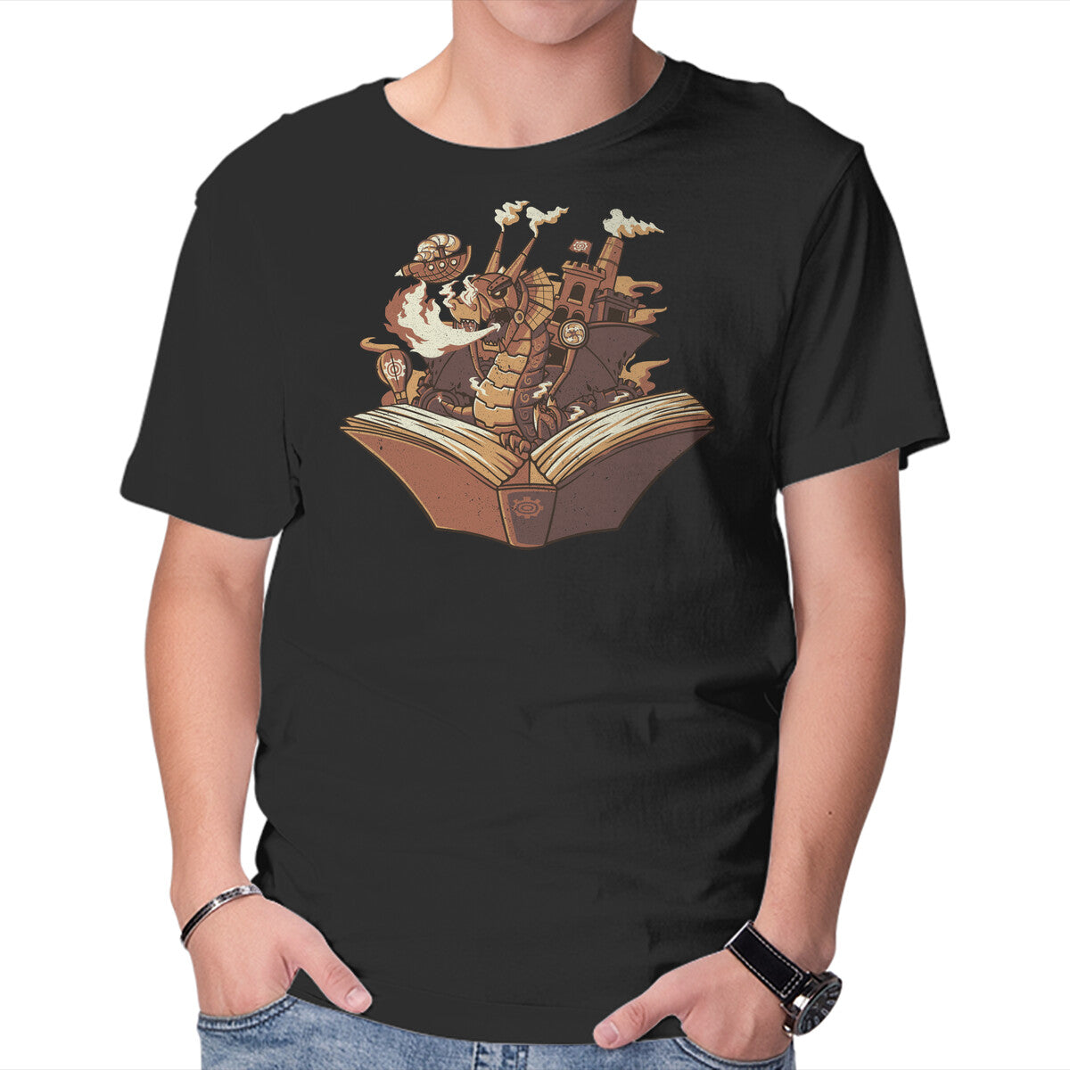 Unisex Crew Neck T-Shirt Steampunk Dragon Graphic Short Sleeve Casual Tee XXL
