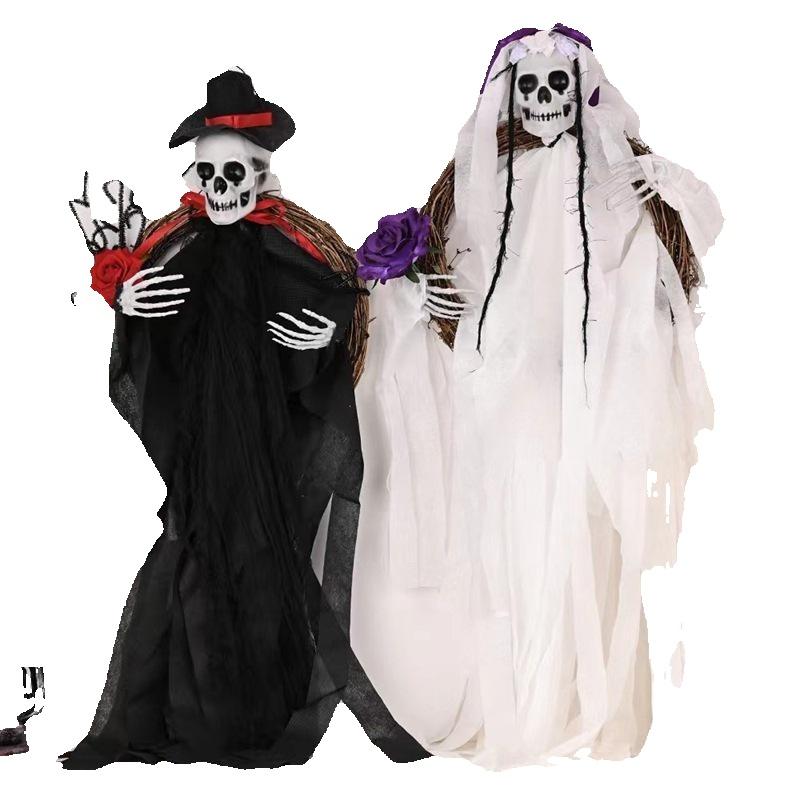 Skeleton Haunted House Props Pendant Ghost Bride Groom Rattan Ring Garland Party Dress Up Decoration Supplies Halloween Decor