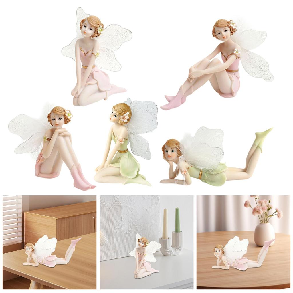 Flower Fairy Figure Figurine Lovely Desktop Ornament Fairy Statue Sculpture Creative for Bookshelf Cabinets House Bedroom Gift