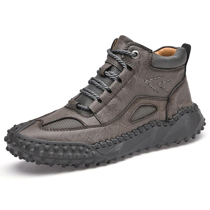 Autumn New Men's Shoes Casual Fashion Shoes Large Size Leather Handmade High-top Shoes Outdoor Hiking Shoes