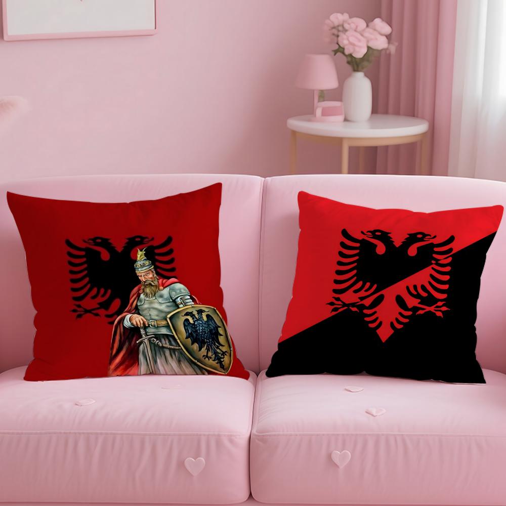 A-Albanias Flag Cushion Cover Soft Short Plush Double-Sided Printing Home Decor Machine Washable Pillow Case Gift
