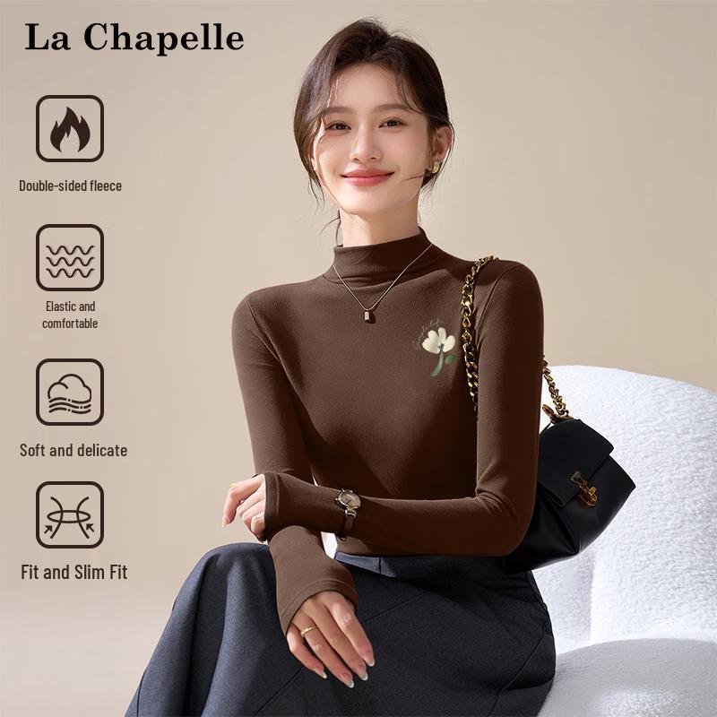 La Chapelle Women s Semi-High Collar Floral Long Sleeve Top S