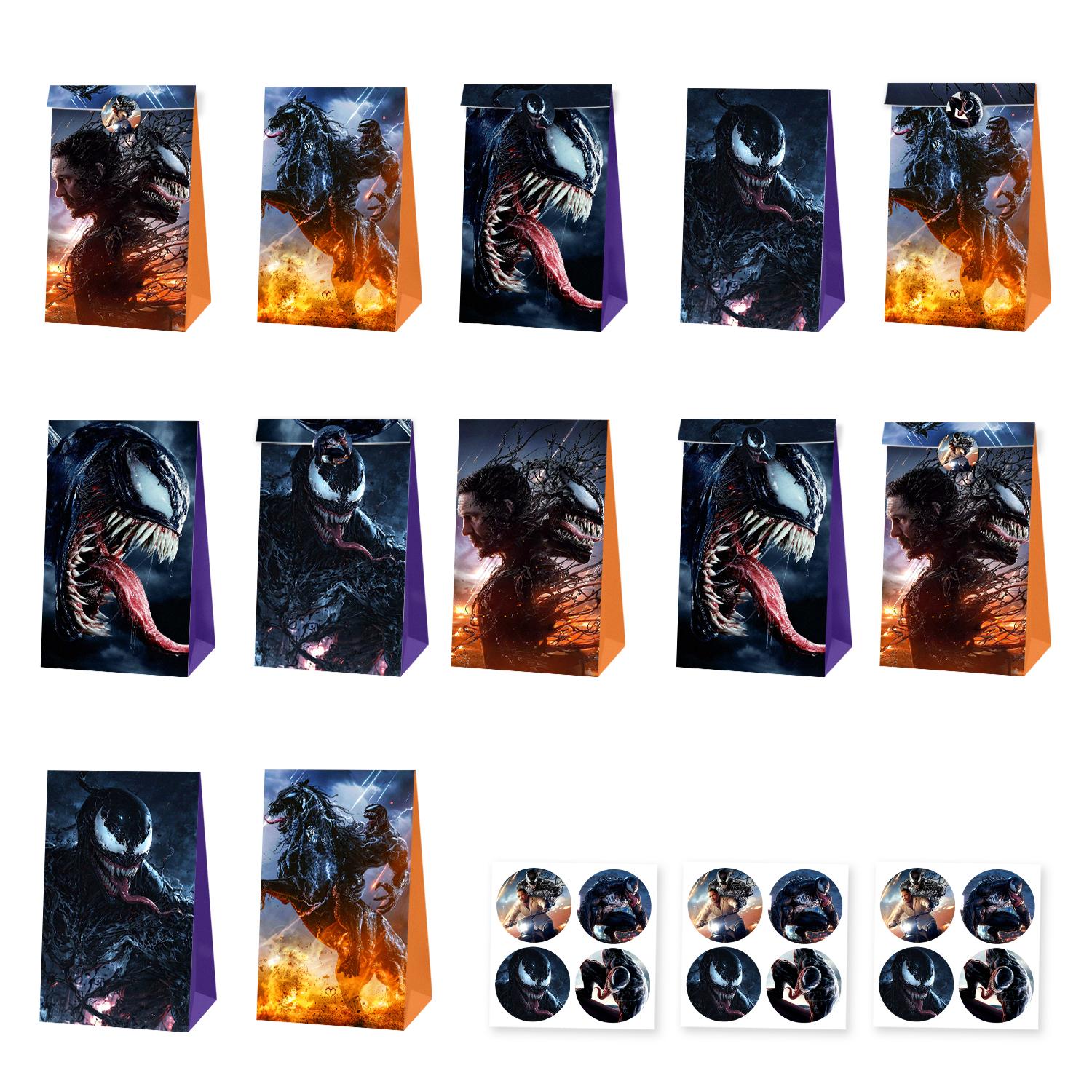 

Venom Eddie Brock Action Figures Collection 12/24pcs Candy Present Packaging Paper Bags Handbag Birth Date Spooky Holiday Popcorn Decoration Toy