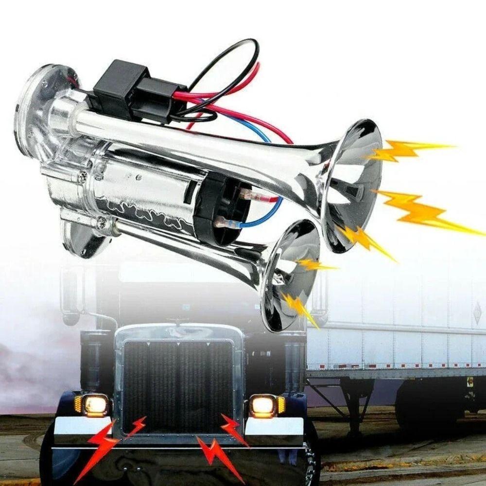 12V/24V Electric Horn Dual Trumpets Super Loud Horn Car Accessories Air Horn Large Truck