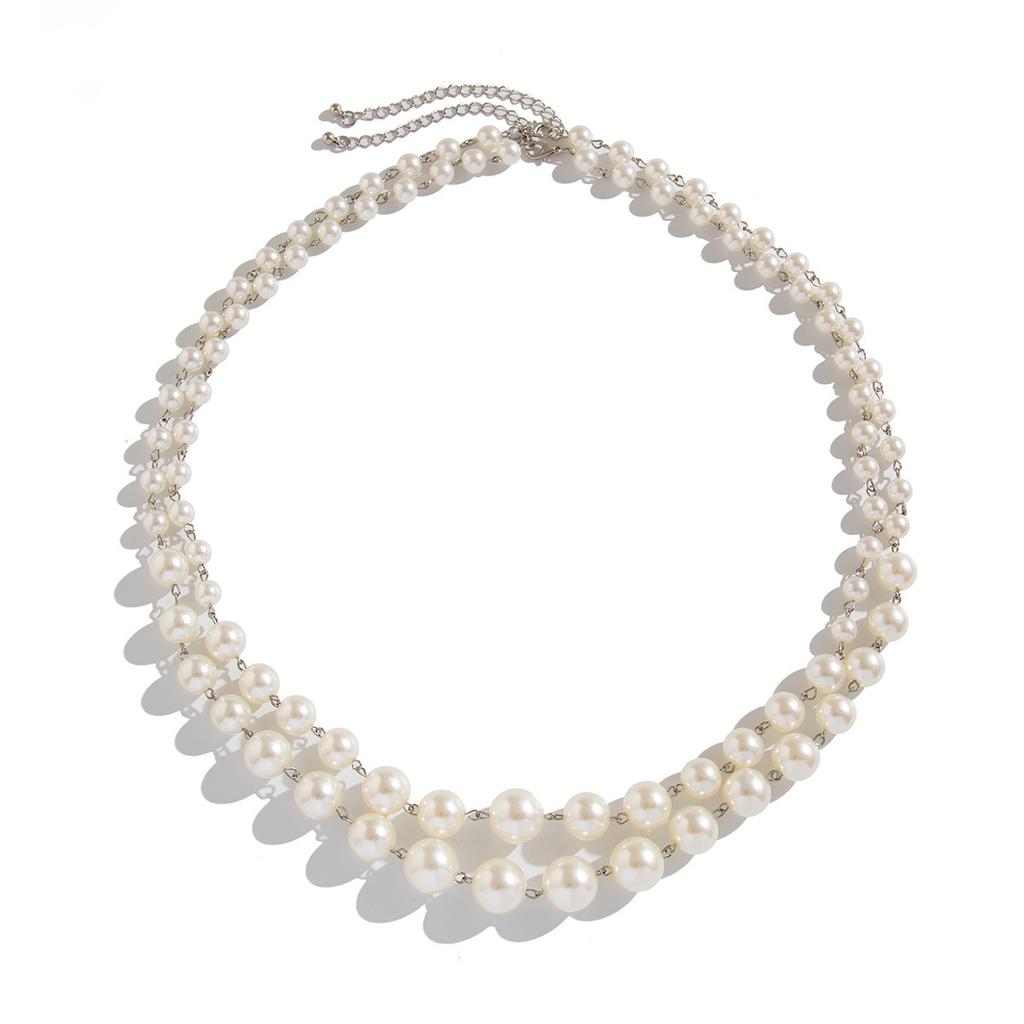 Simple Temperament Imitation Pearl Stacked Necklace Women, High-End Geometric Round Beads Multi-Layer Necklace Set