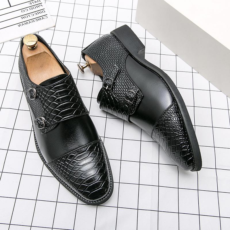British Trend Gentleman Monk Strap Loafers Pointed Toe Patent Leather Shoes Men Wedding Dress Formal Footwear Zapatos Hombre
