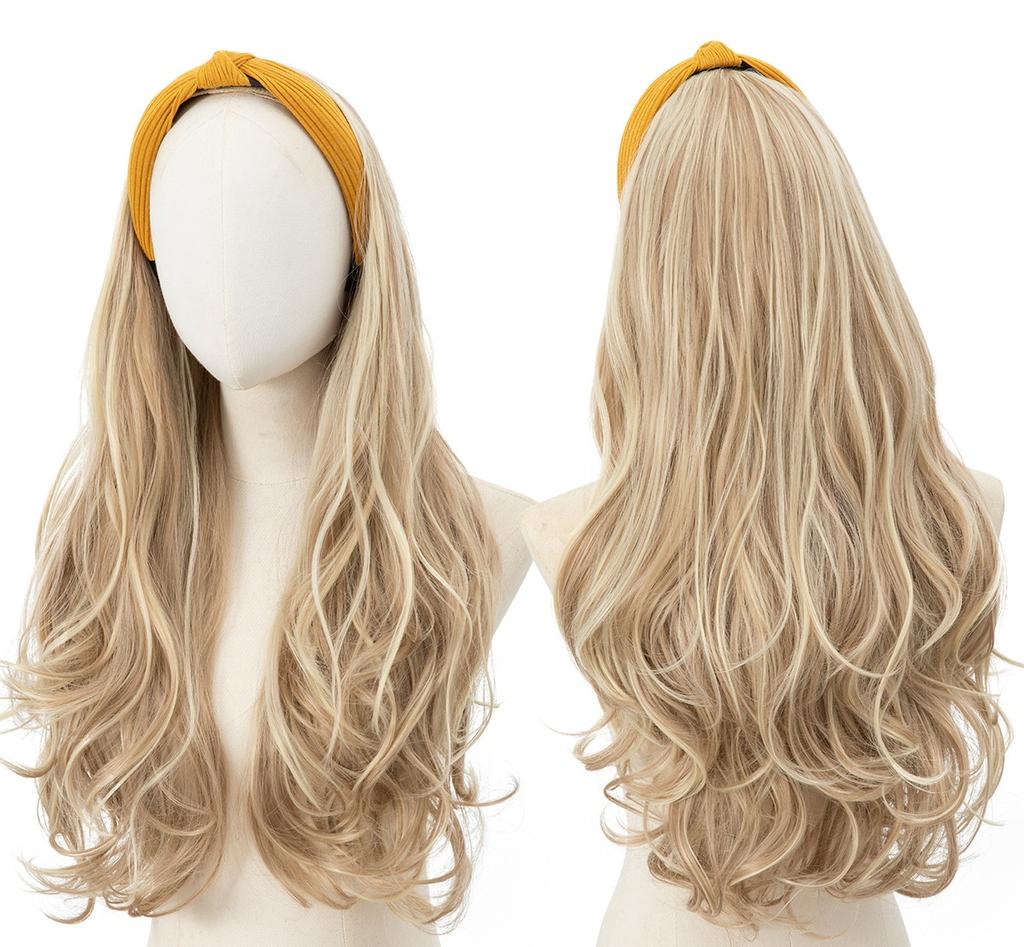 Women's Hair Hoop Half Headgear Light Brown Large Wave Synthetic Wig | Reissue Long Curly Wig