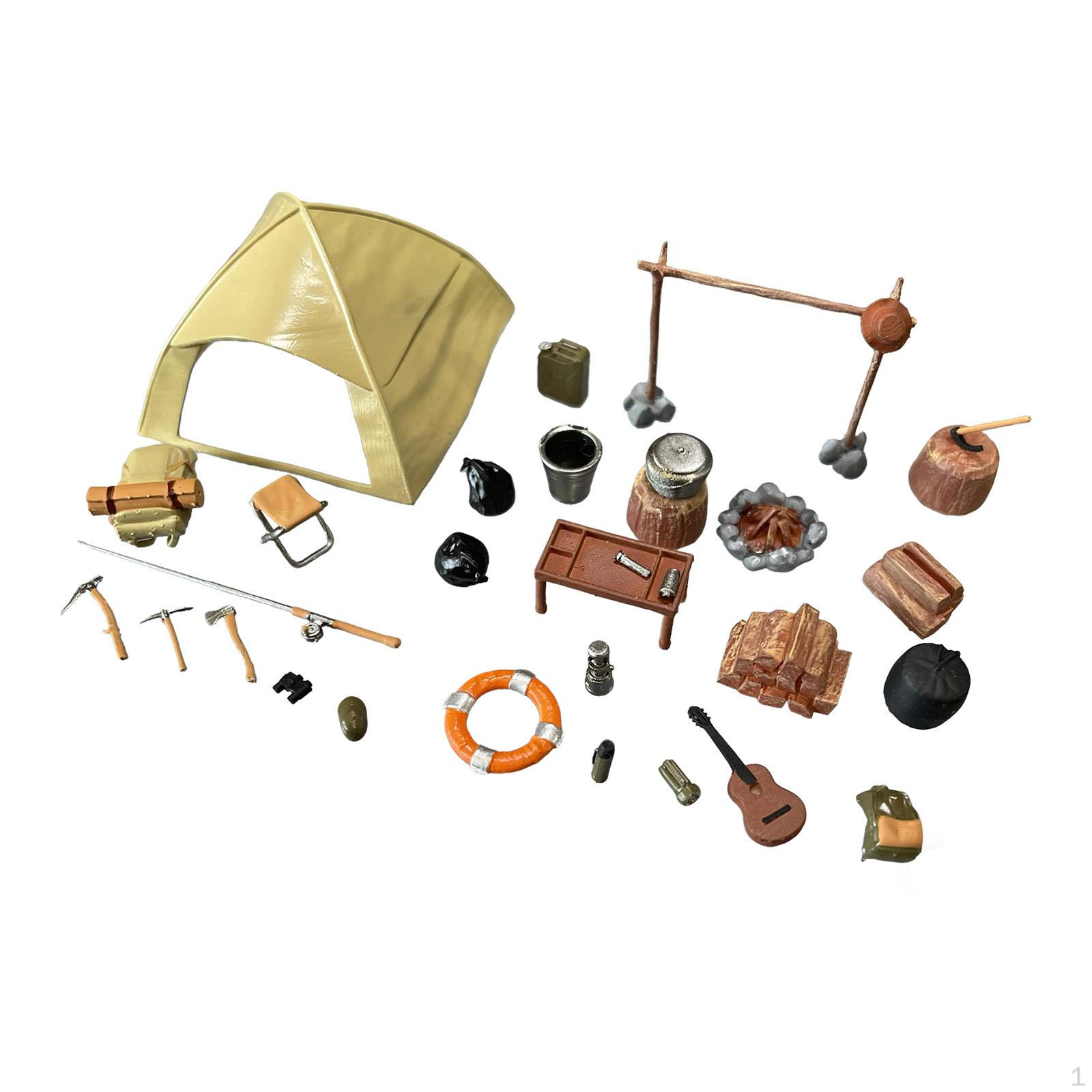 

Miniature Camping Tent Set 1/64,Resin Scene Props Mini Collection,Painted,Tiny for