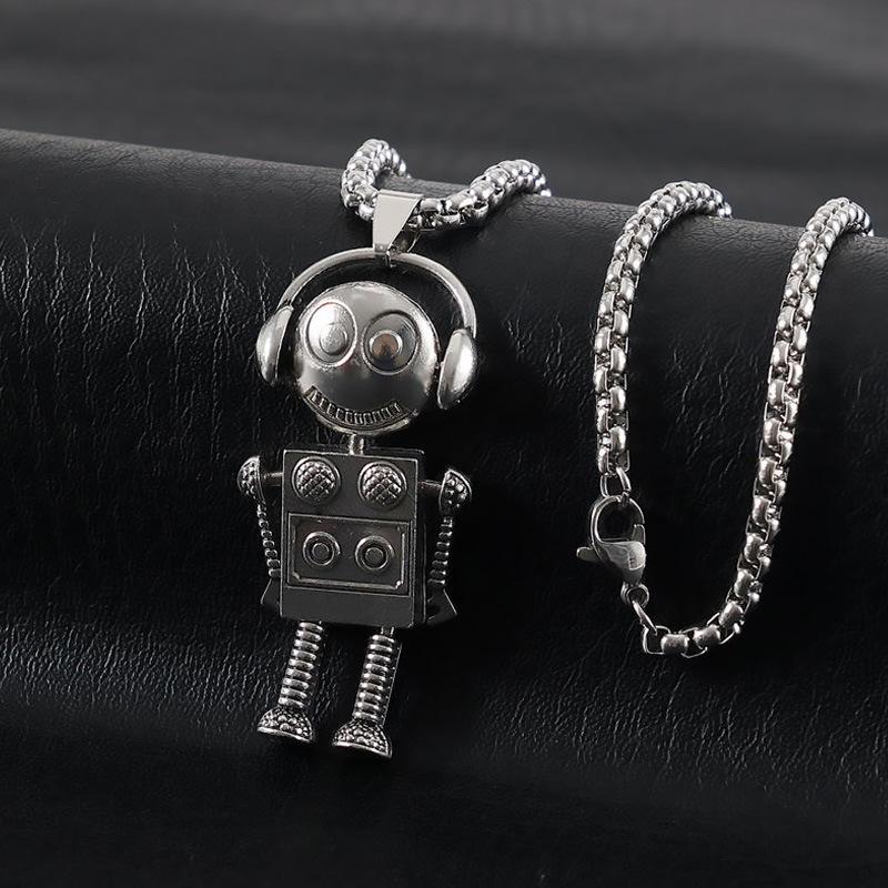 Cartoon Music Robot Pendant Necklace for Men & Women - Trendy Hip-Hop Style, Perfect for Autumn and Winter Long Sweater Chains.