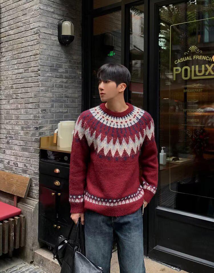Men’s Soft Knit Fair Isle Sweater - Autumn/Winter 2025 Collection: Casual, Versatile, and Perfect for the Christmas Season