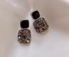 S925 Silver Needle Retro New Net Red Temperament Black Square Rhinestone Personality Wild Earrings Female Jewelry Oorbellen