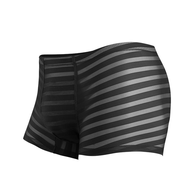 Men's Ice Silk Breathable Boxer Briefs: Antibacterial, Lightweight, Striped Summer Underwear.