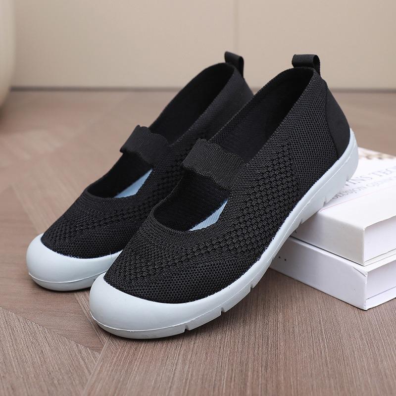 Old Beijing cloth shoes women's flat-bottomed non-slip middle and old walking shoes breathable shallow mouth one pedal mother shoes mesh single shoes