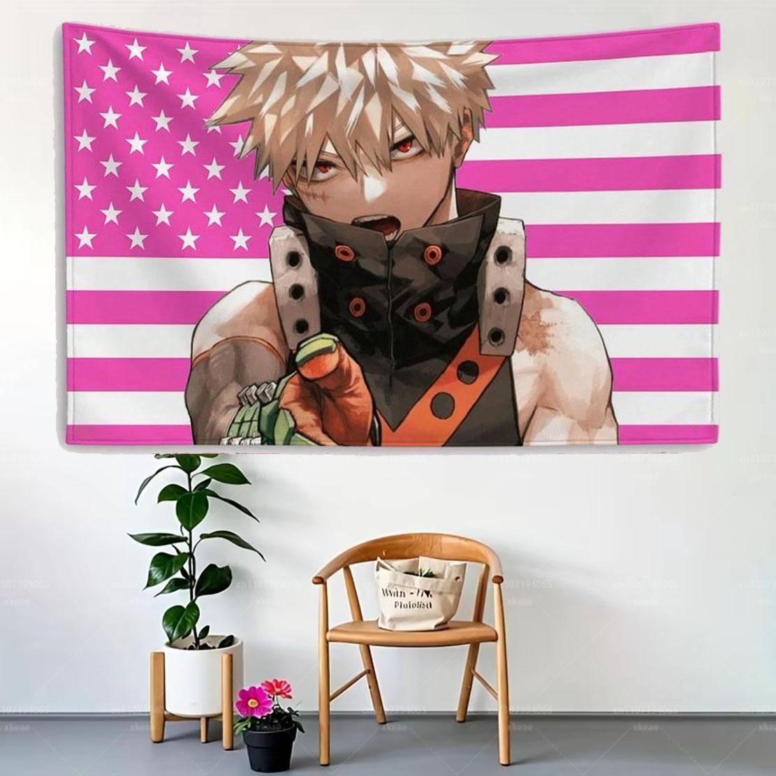 My Hero Academia Bakugo Katsuki American Flag Tapestry Funny Outdoor Garage Bedroom Wall Decor Printed Banner for Anime 100X70CM