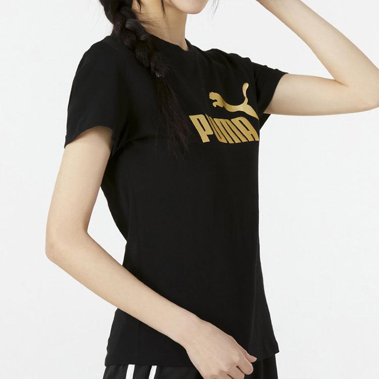 Puma Logo Print American Vintage Running Sports Crew Neck Short Sleeve T-Shirt Women Tops Black 670947-01
