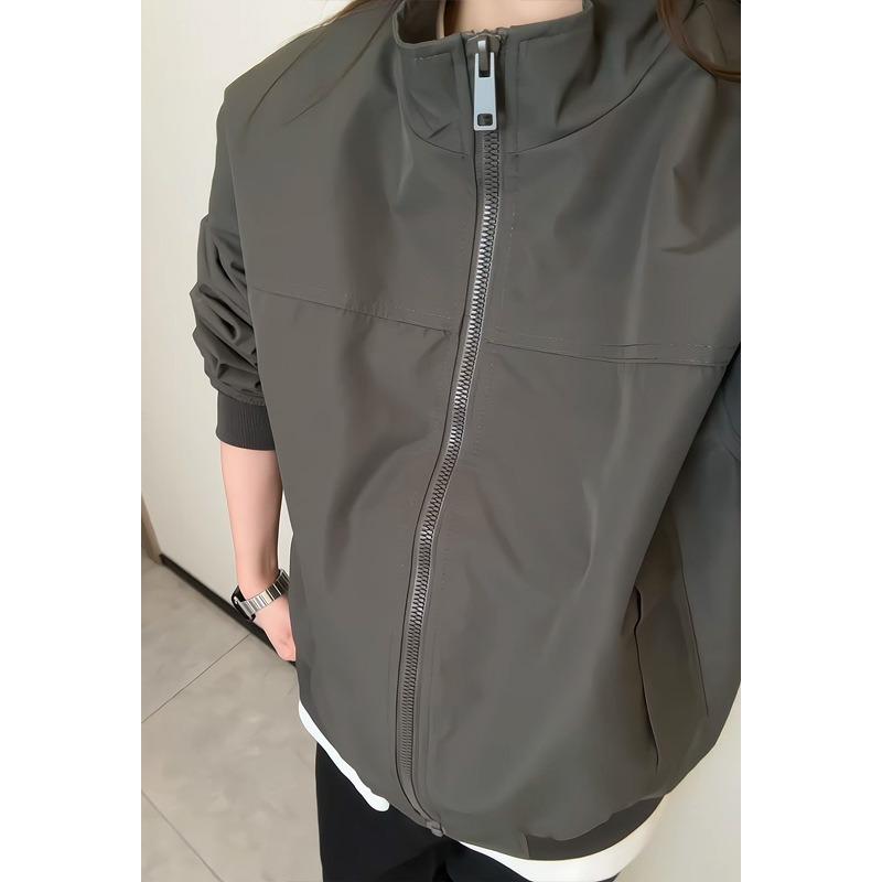 Mens Stand Collar American Style Bomber Jacket Loose Casual Baseball Outerwear