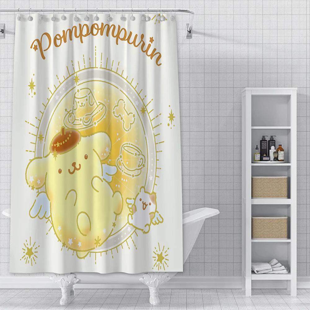 Cute Cartoon P-Pom Pom Purin Shower Curtain Waterproof Polyester Fabric Paint Colorful Bath Curtains Curtain With Hook