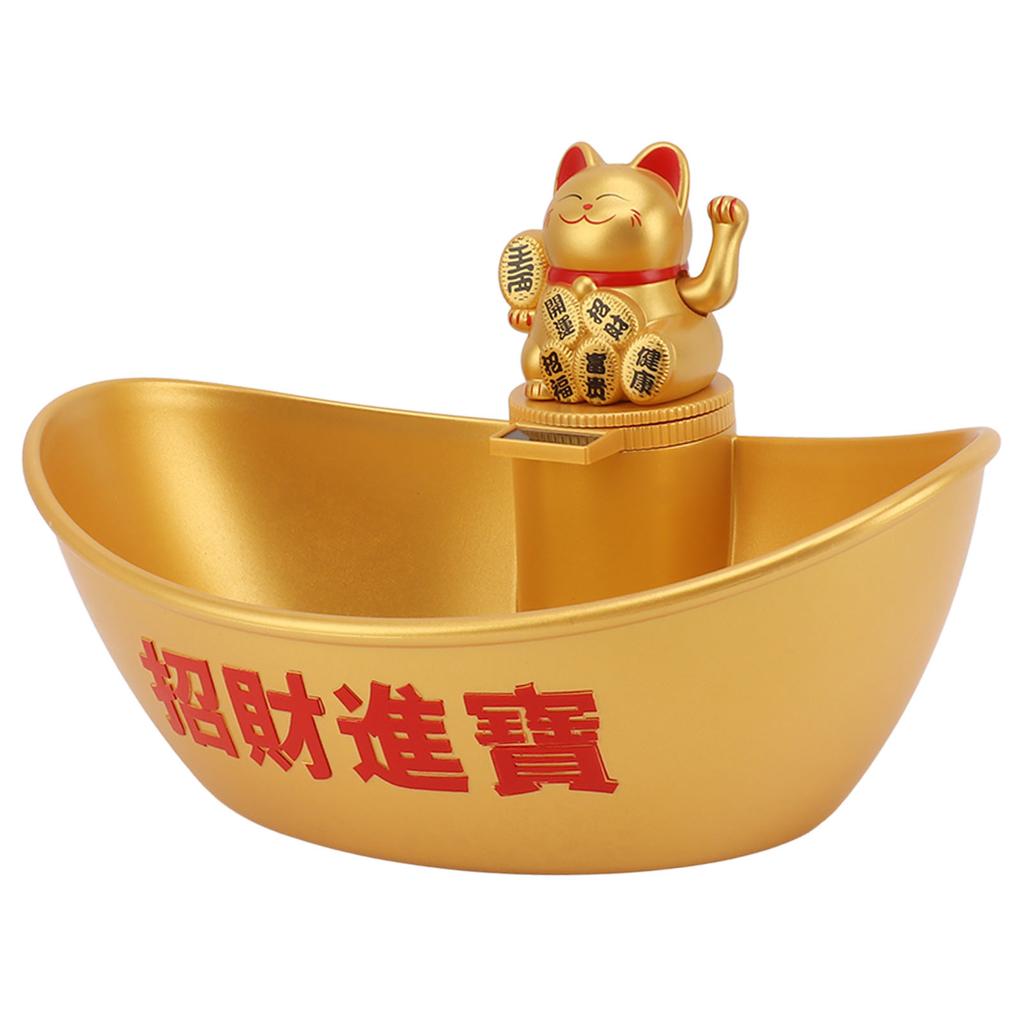 Gold Ingot Solar Energy Lucky Cat Ornament Solar Wealth Welcome Waving Hand Fortune Cat Statue Good