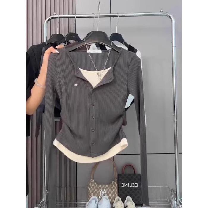 2025 New Style Women's Two-Piece Long-Sleeved Slimming T-Shirt - Autumn Niche Design.