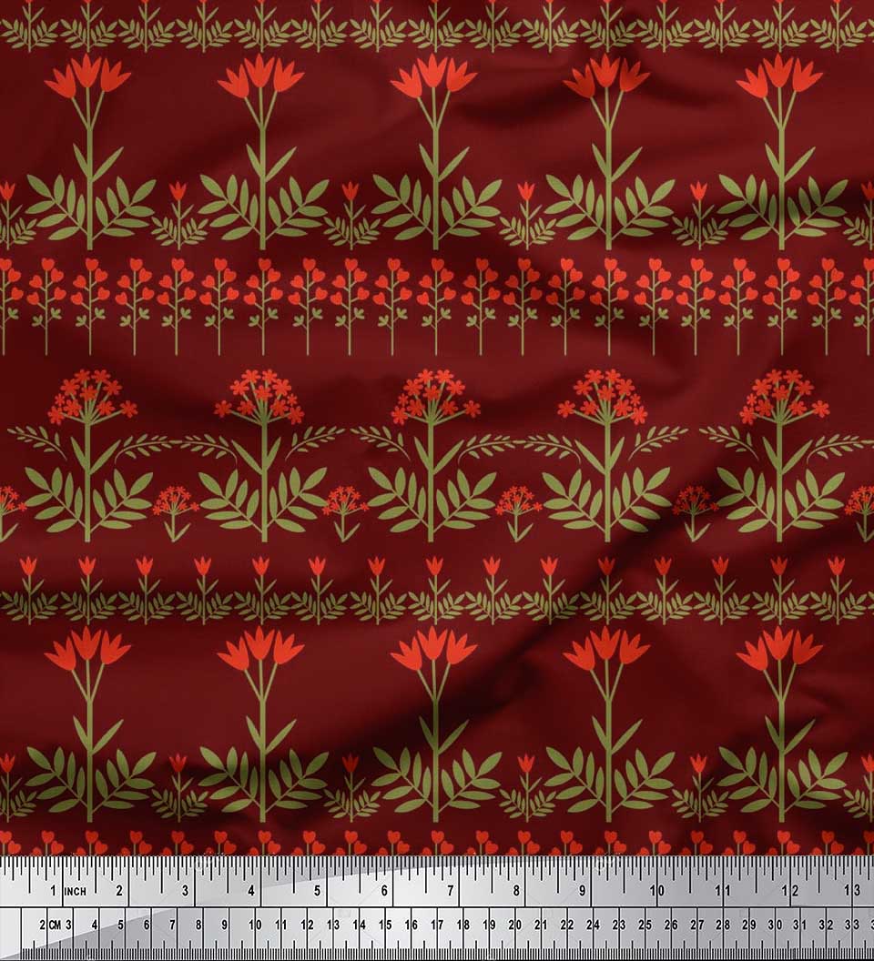 

Тканина Soimoi Cotton Cambric Fabric Leaves & Floral Artistic Print Тканина на метр 42 дюйма 42 Inch Wide - Poly Crepe малиновий
