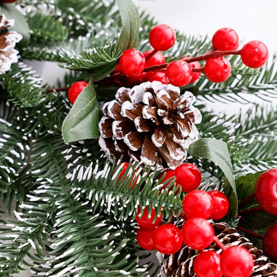 Christmas Teardrop Swag Wreath Artificial Pine Branch Teardrop Swag with Pine Cone Red Berry And Plaid Bow for Winter Front Door Wall Staircase